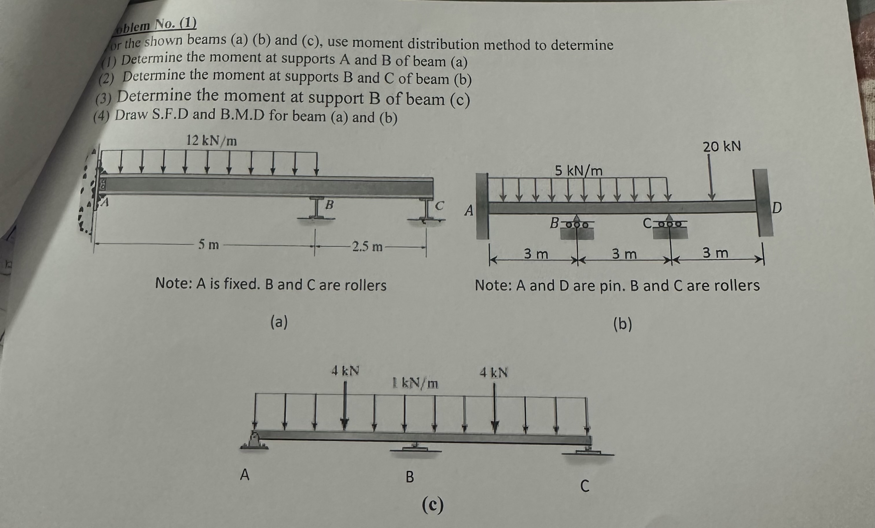 blem No . ( 1 ) or the shown beams ( a ) ( b )