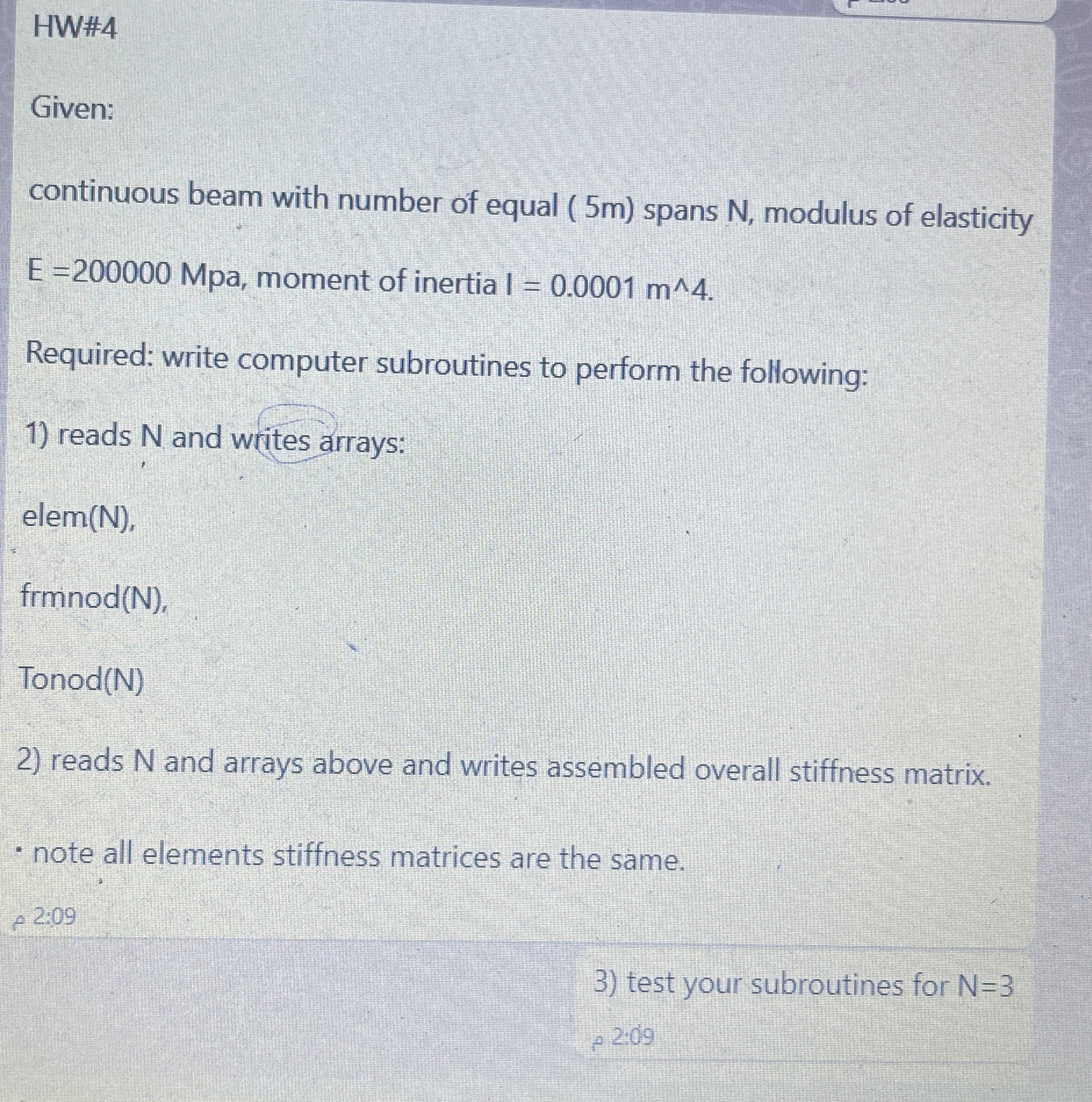 HW# 4 Given: continuous beam with number of equal
