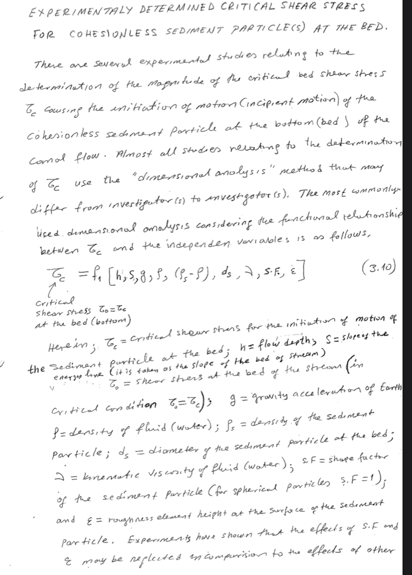 EXPERIMENTALY DETERMINED CRITICAL SHEAR STRESS