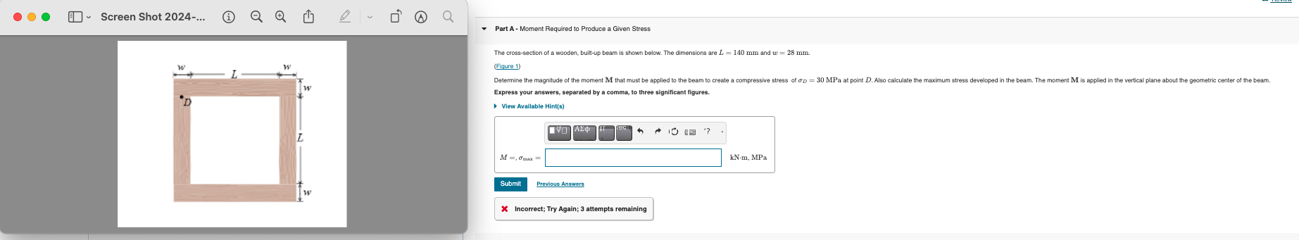 The cross - section of a wooden, built - up beam
