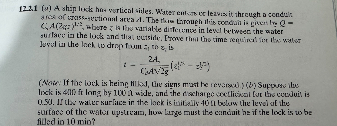 1 2 . 2 . 1 ( a ) A ship lock has vertical sides.
