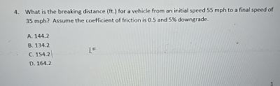 What is the breaking distance ( ft . ) for a