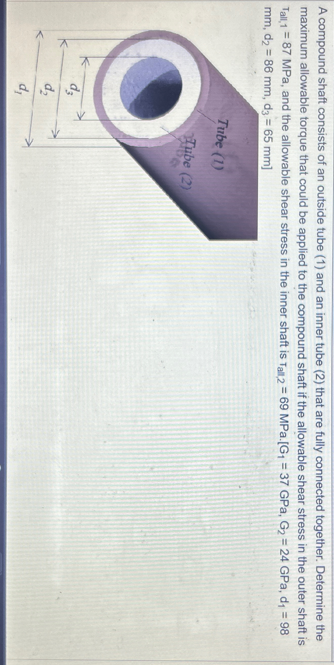 A compound shaft consists of an outside tube ( 1