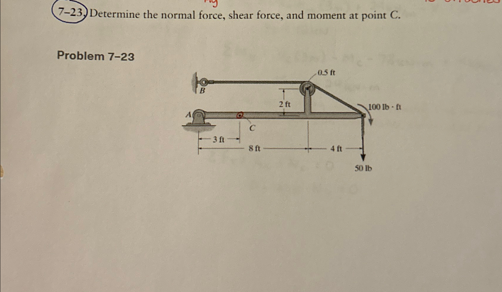 7 - 2 3 . Determine the normal force, shear