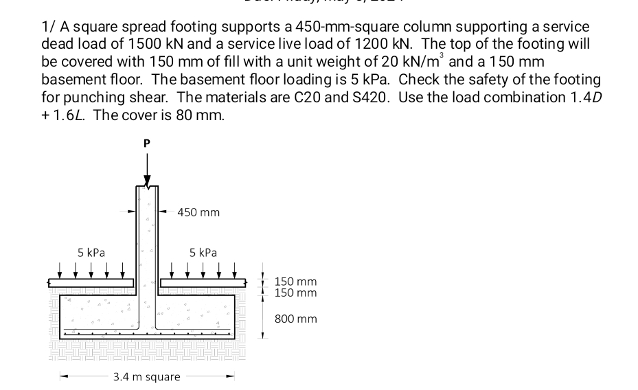 1 / A square spread footing supports a 4 5 0 - m