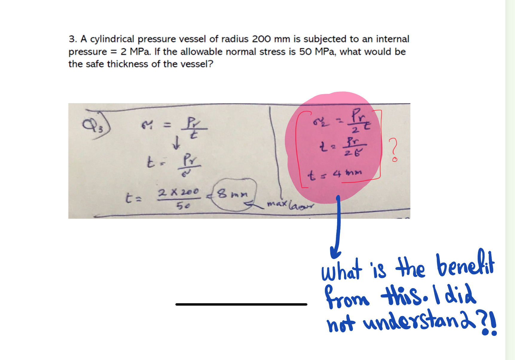 A cylindrical pressure vessel of radius 2 0 0 m m