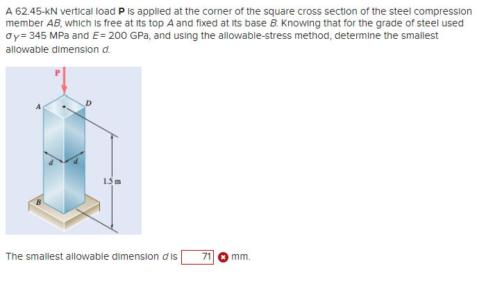 A 6 2 . 4 5 - k N vertical load P is applied at