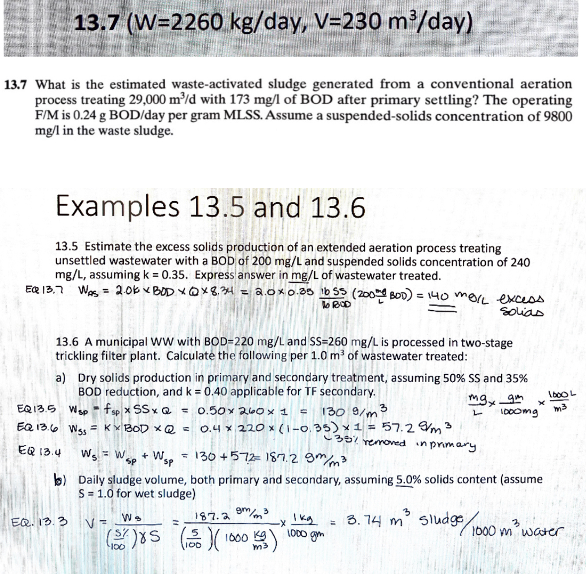 Answers are given for problem 1 3 . 7 at the top.