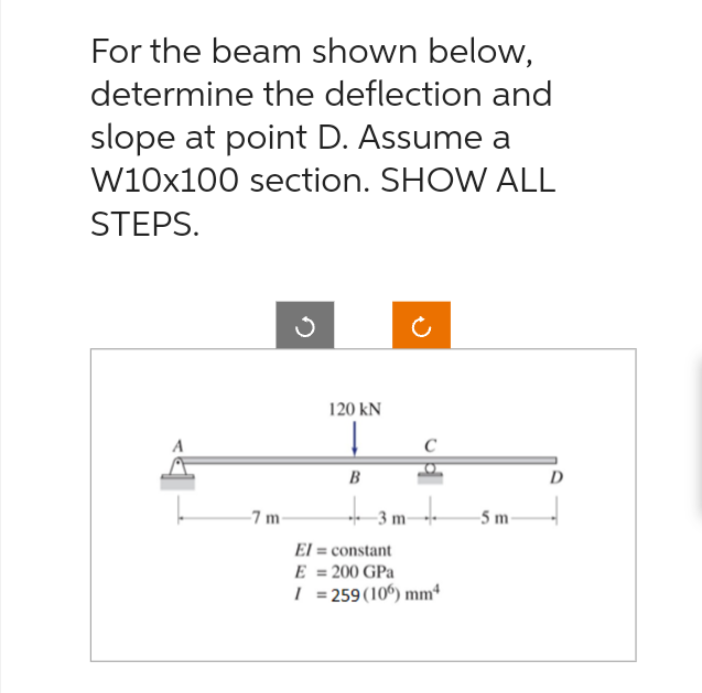 For the beam shown below, determine the
