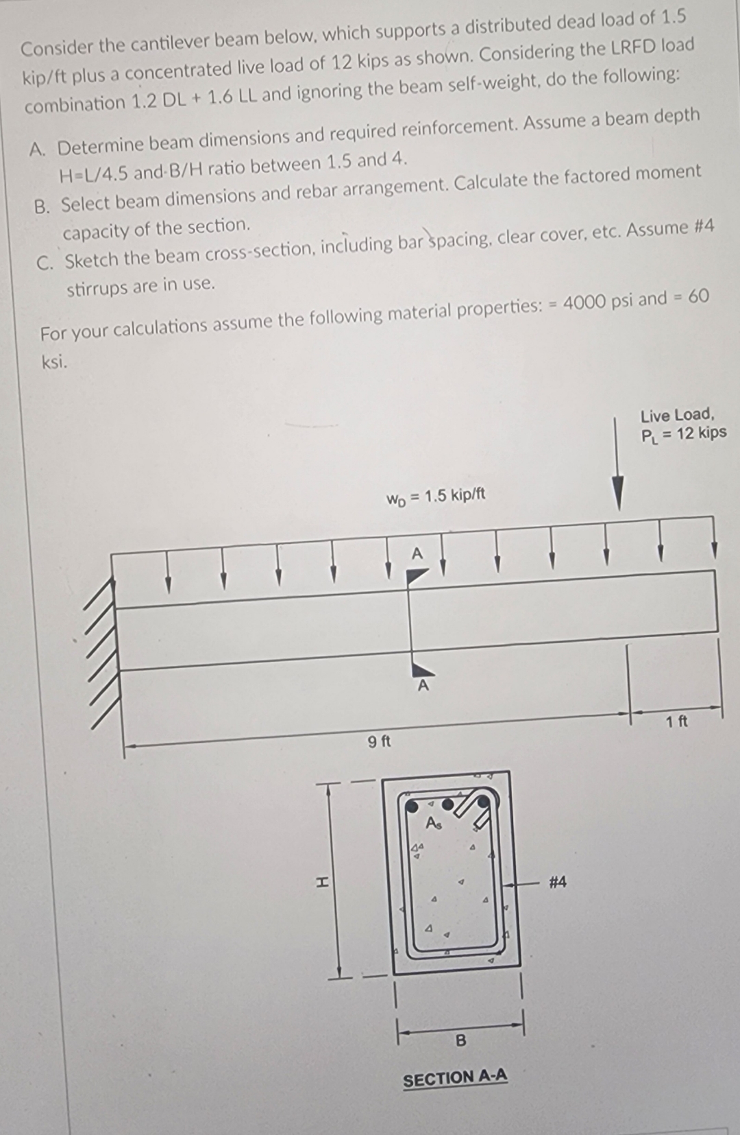 Consider the cantilever beam below, which