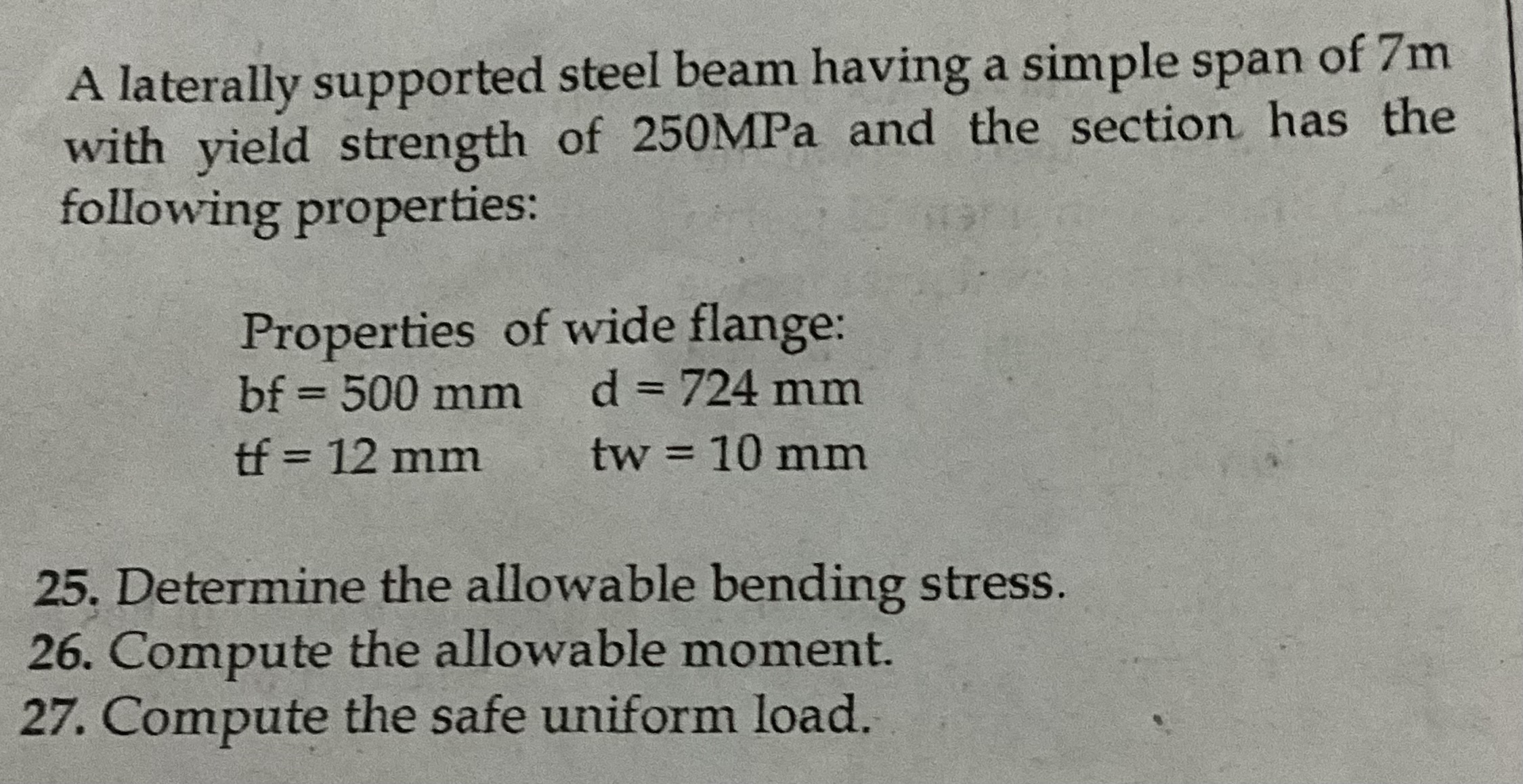 a laterally supported steel beam having simple
