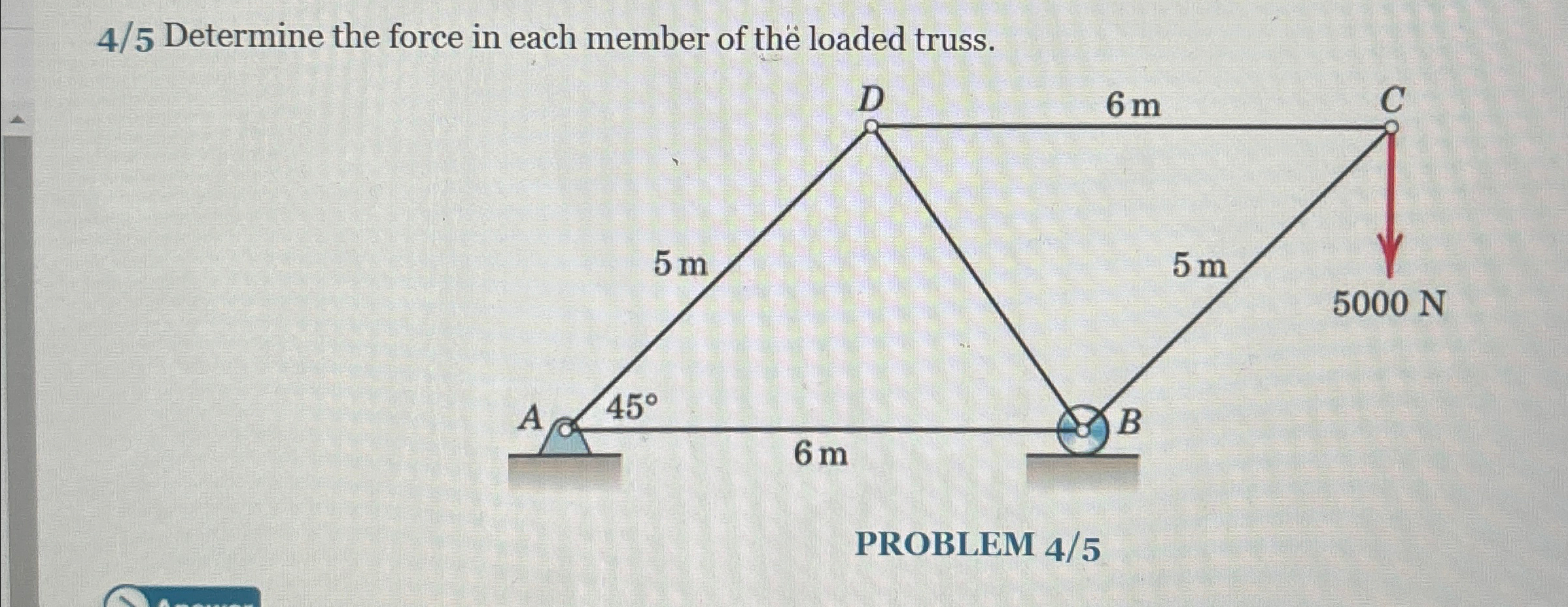 4 / 5 Determine the force in each member of th