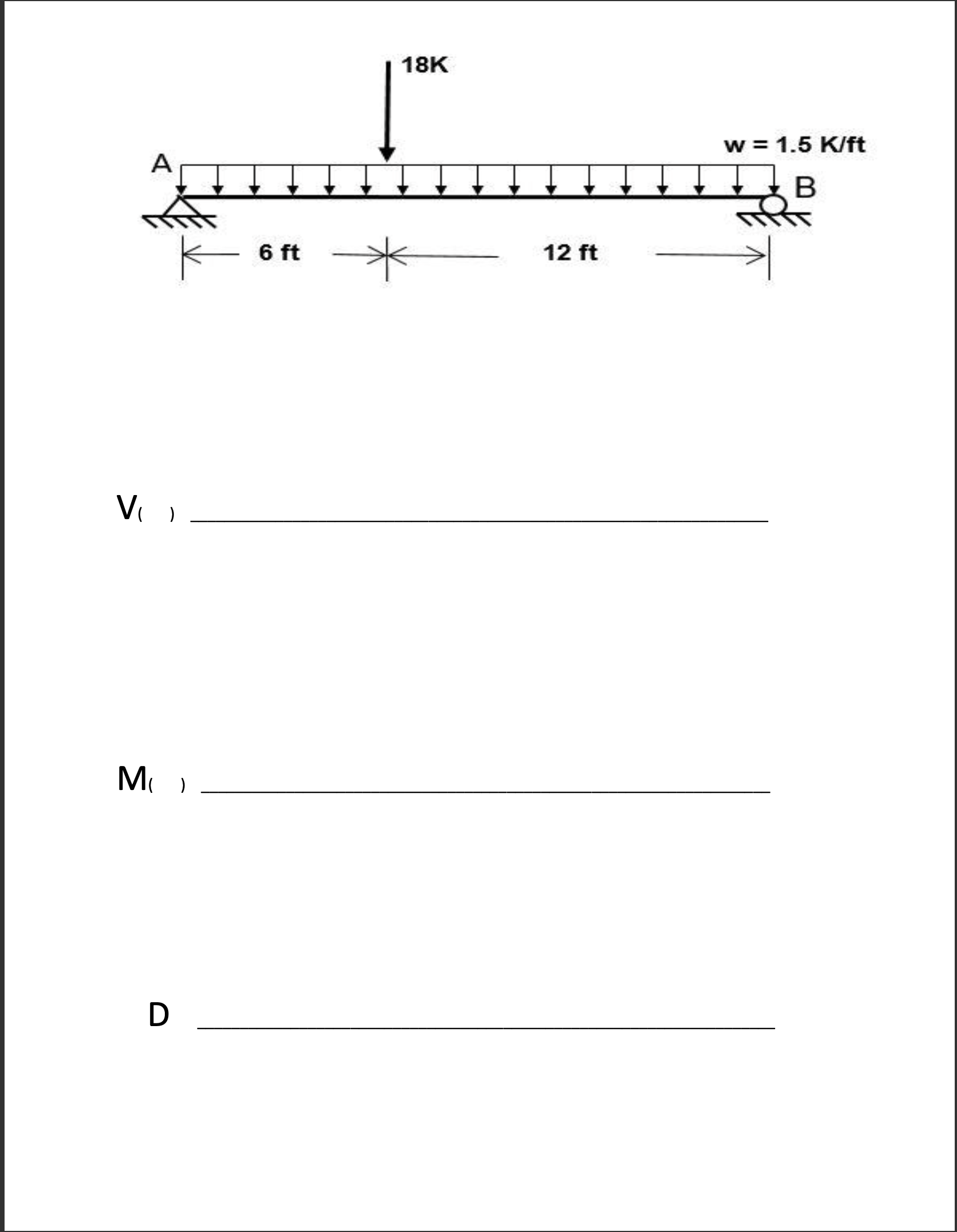 Draw the Shear and Moment ( V , M , D ) diagrams