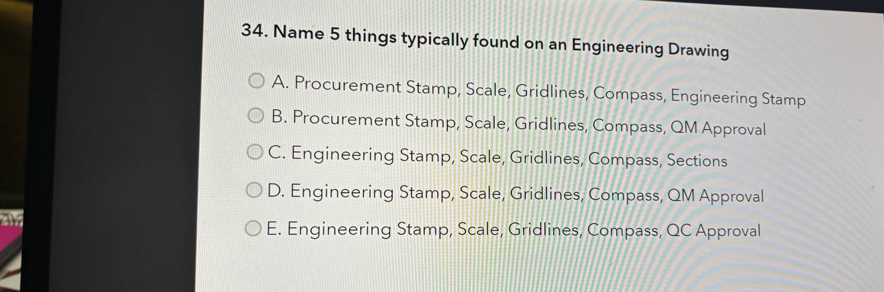 Name 5 things typically found on an Engineering