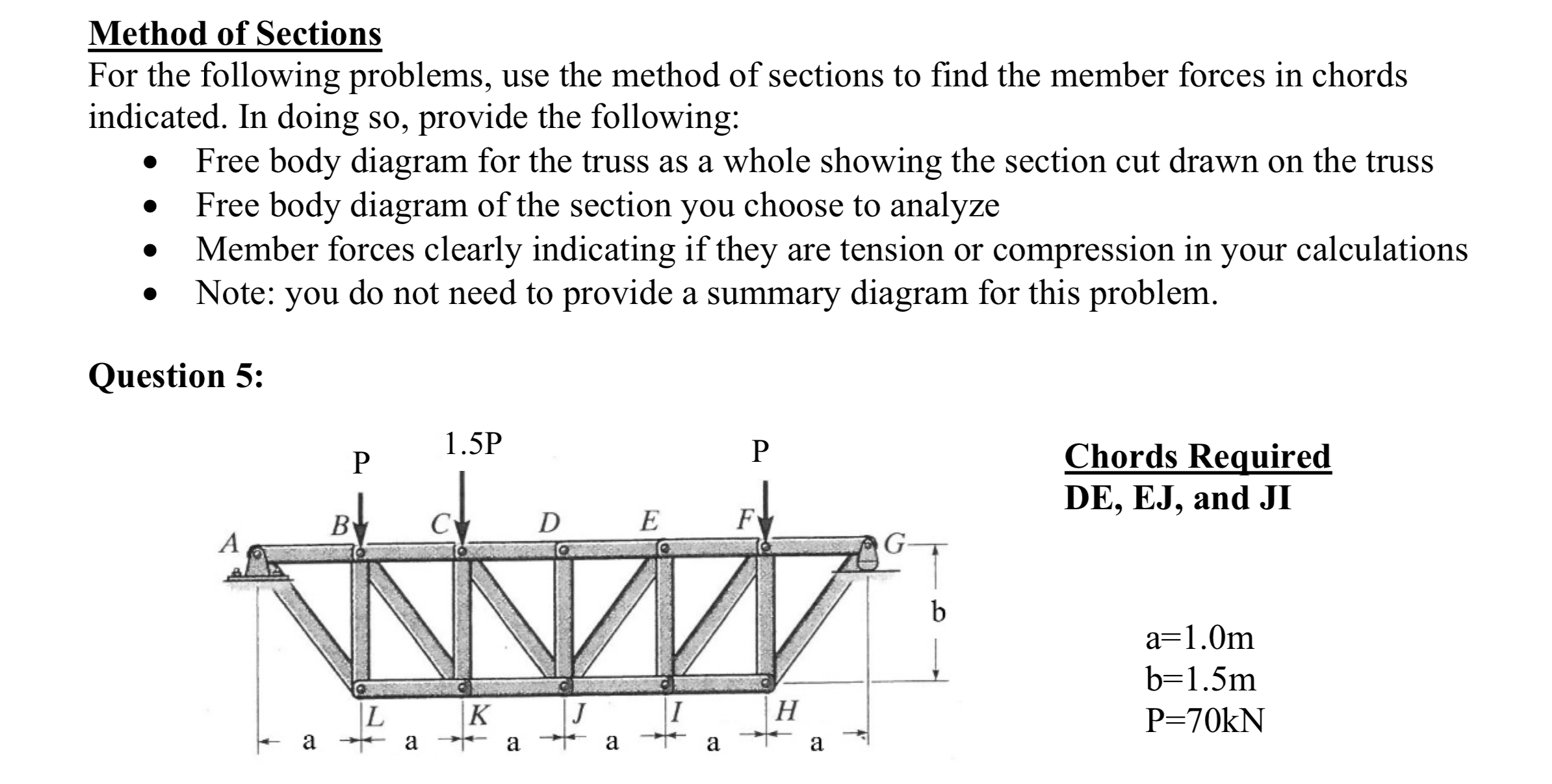 Method of Sections For the following problems,