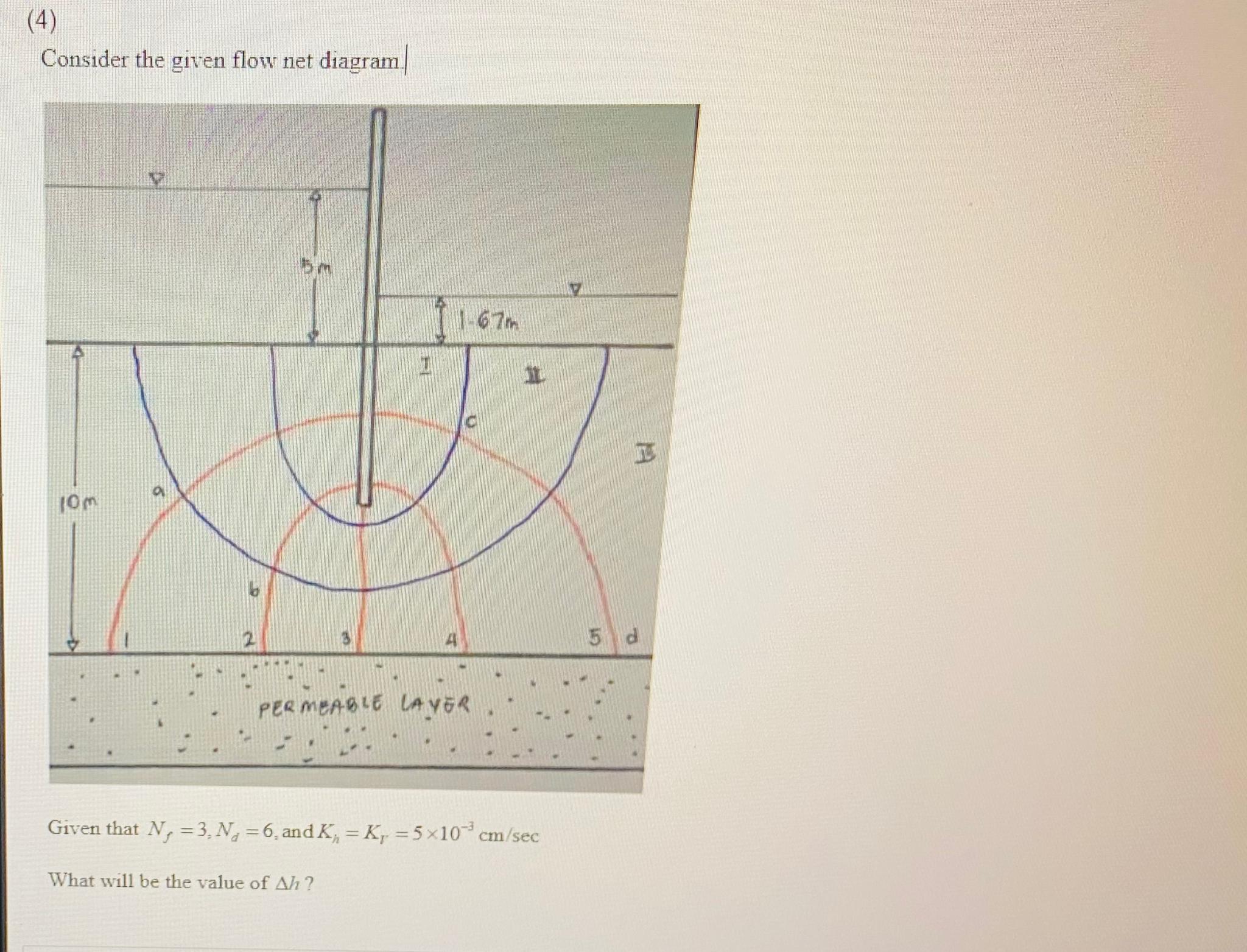 ( 4 ) Consider the given flow net diagram | Given