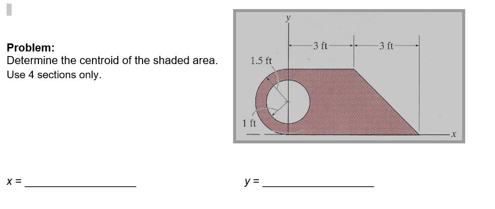Problem: Determine the centroid of the shaded