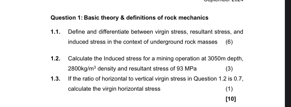 Question 1 : Basic theory & definitions of rock