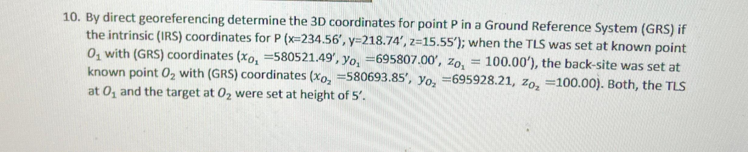 By direct georeferencing determine the 3 D