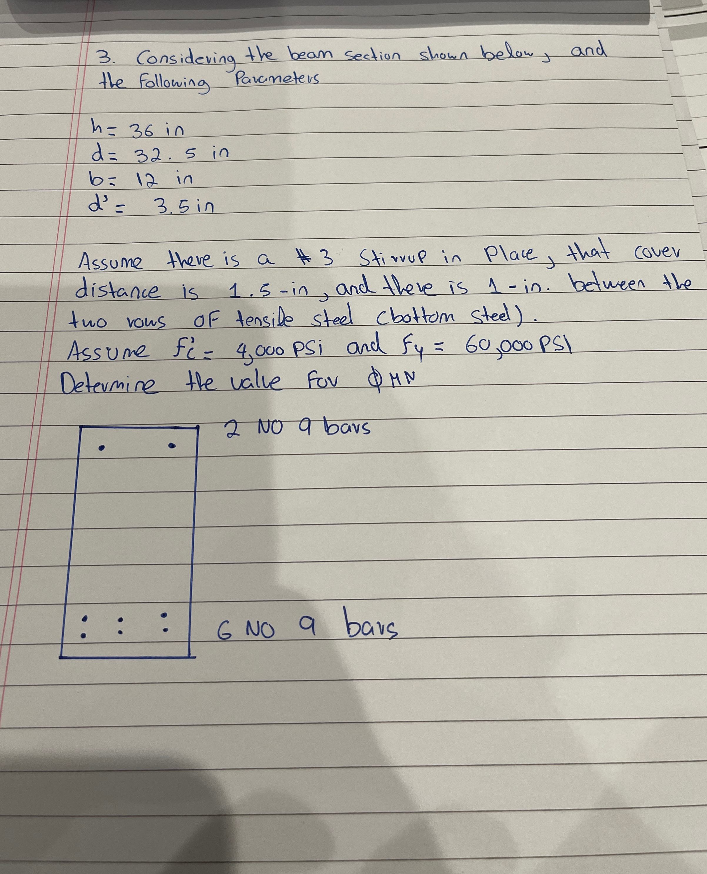 Consideving the beam section shown below, and the