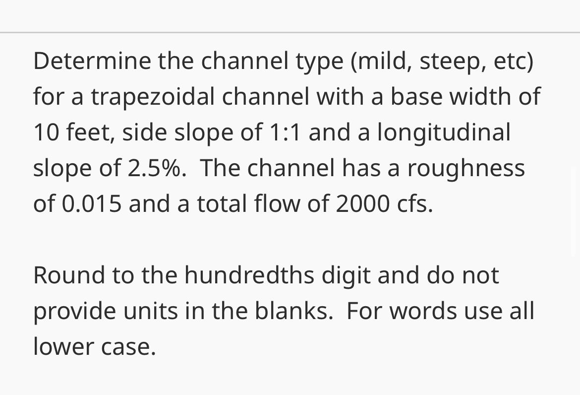 Find Dn , Dc , and channel type ( steep ,