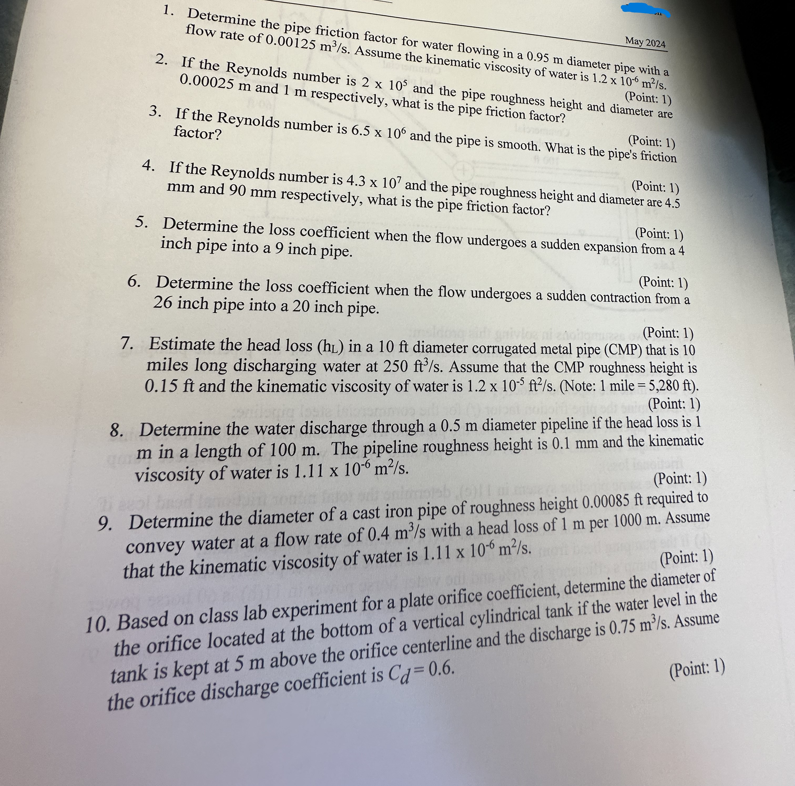 Determine the pipe friction facto flow rate of 0