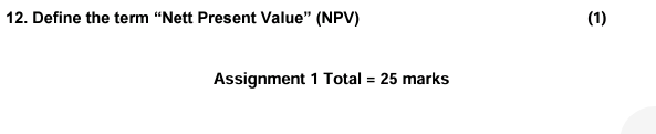 Define the term "Nett Present Value" ( NPV )