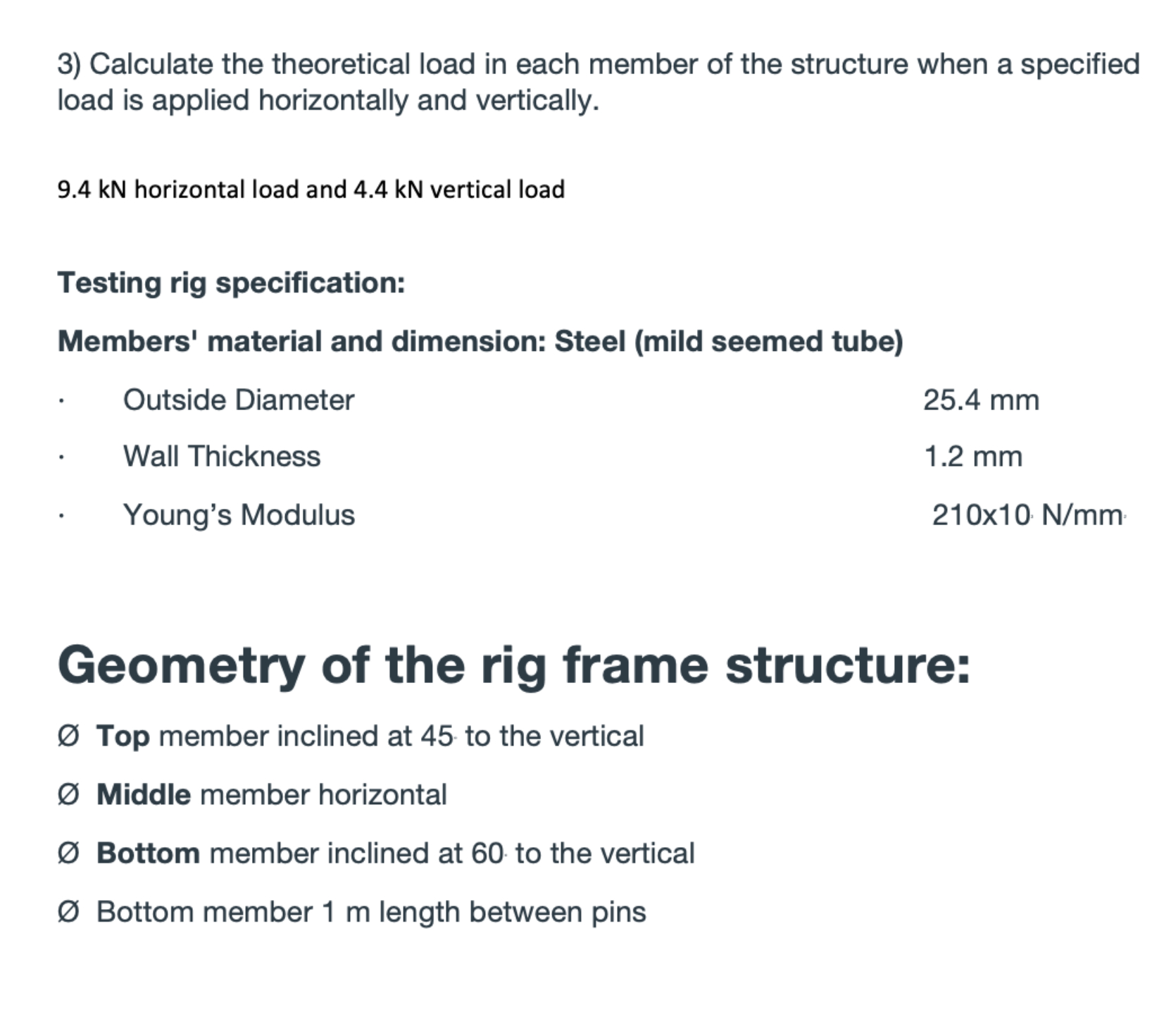 Geometry of the rig frame structure: O ? Top