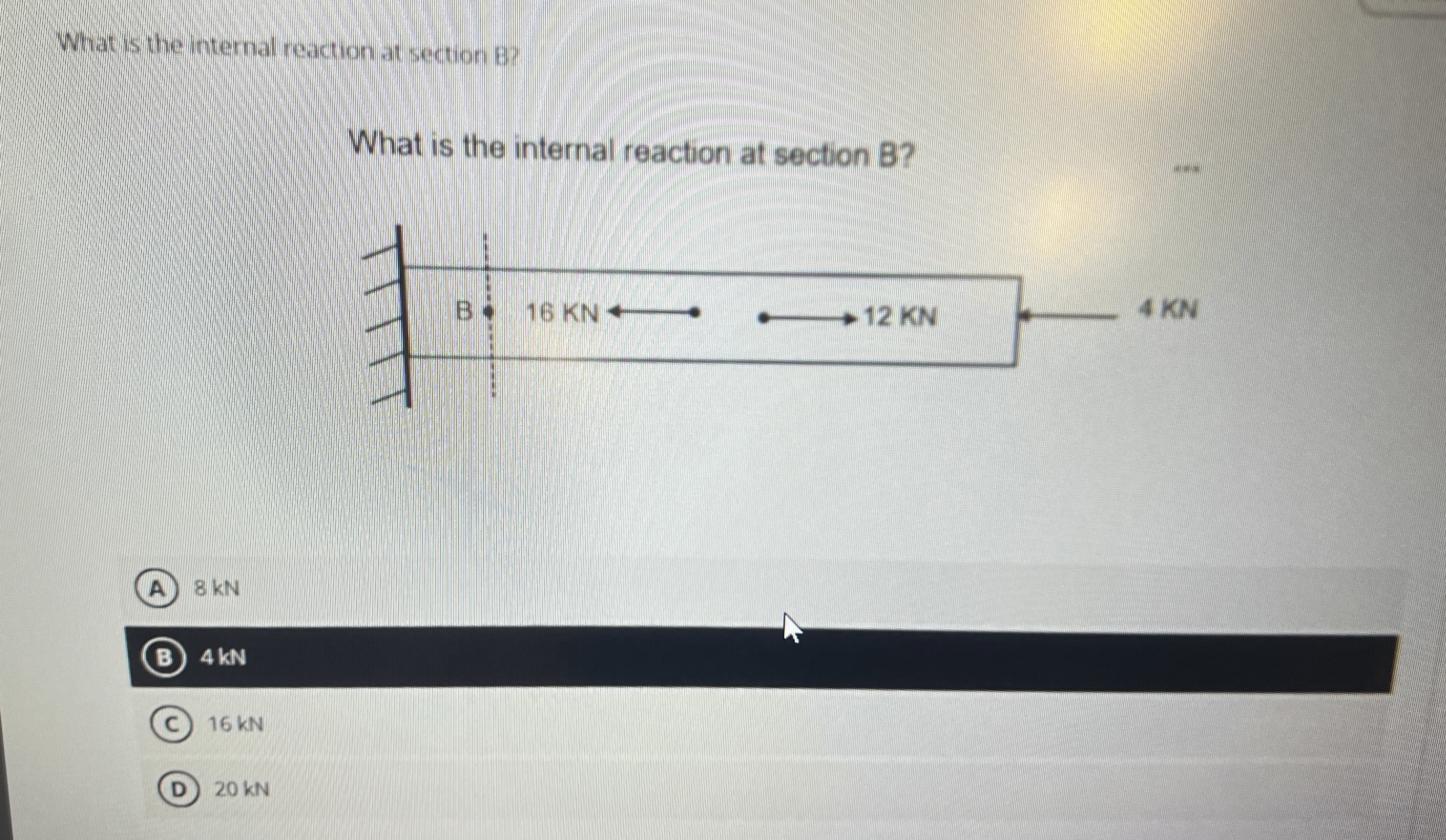 What is the internal reaction at section 8 ? What