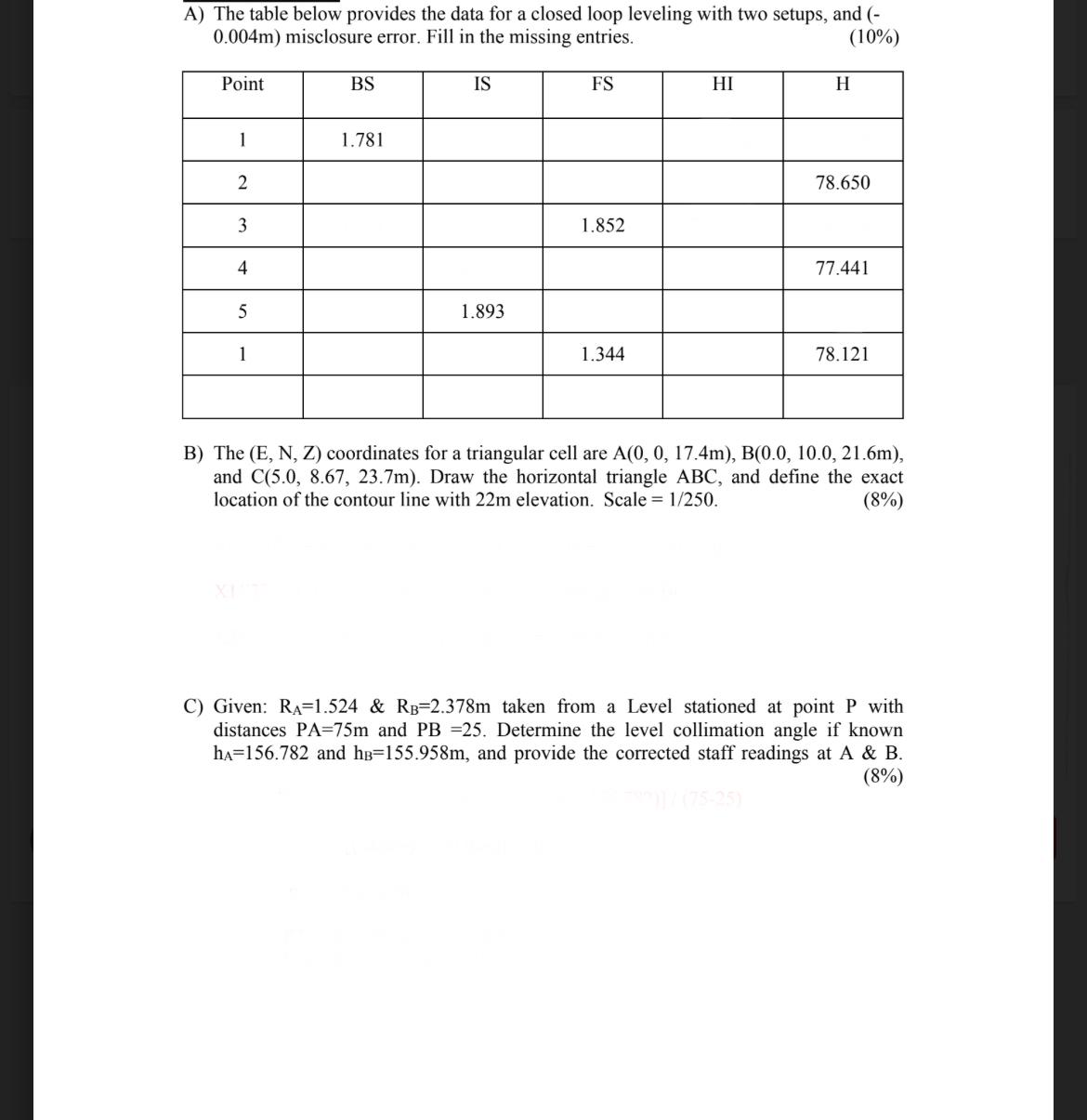 A ) The table below provides the data for a