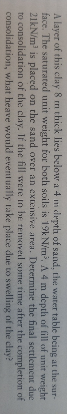 A layer of this clay 8 m thick lies below a 4 m
