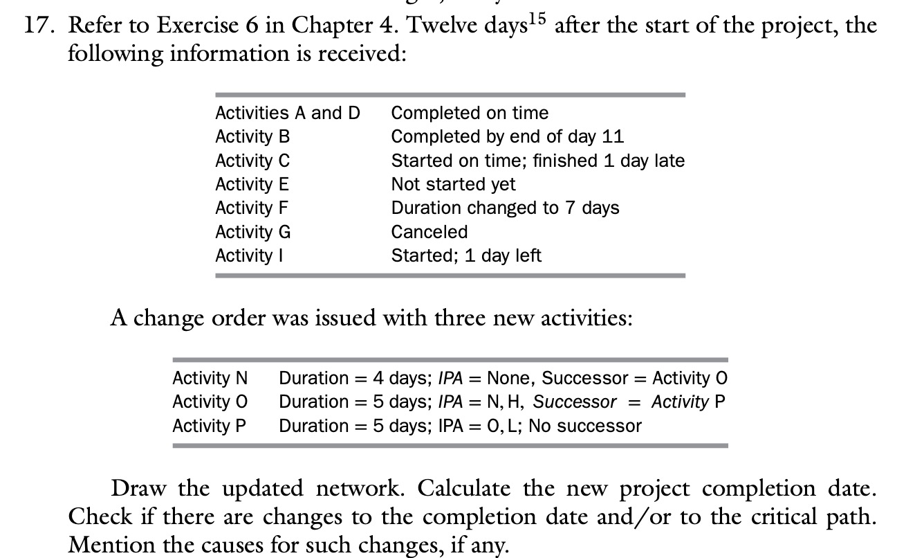 Refer to Exercise 6 in Chapter 4 . Twelve days ?