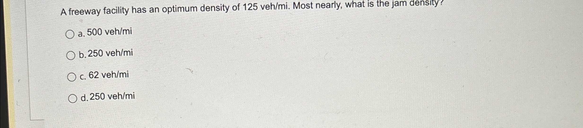 A freeway facility has an optimum density of 1 2