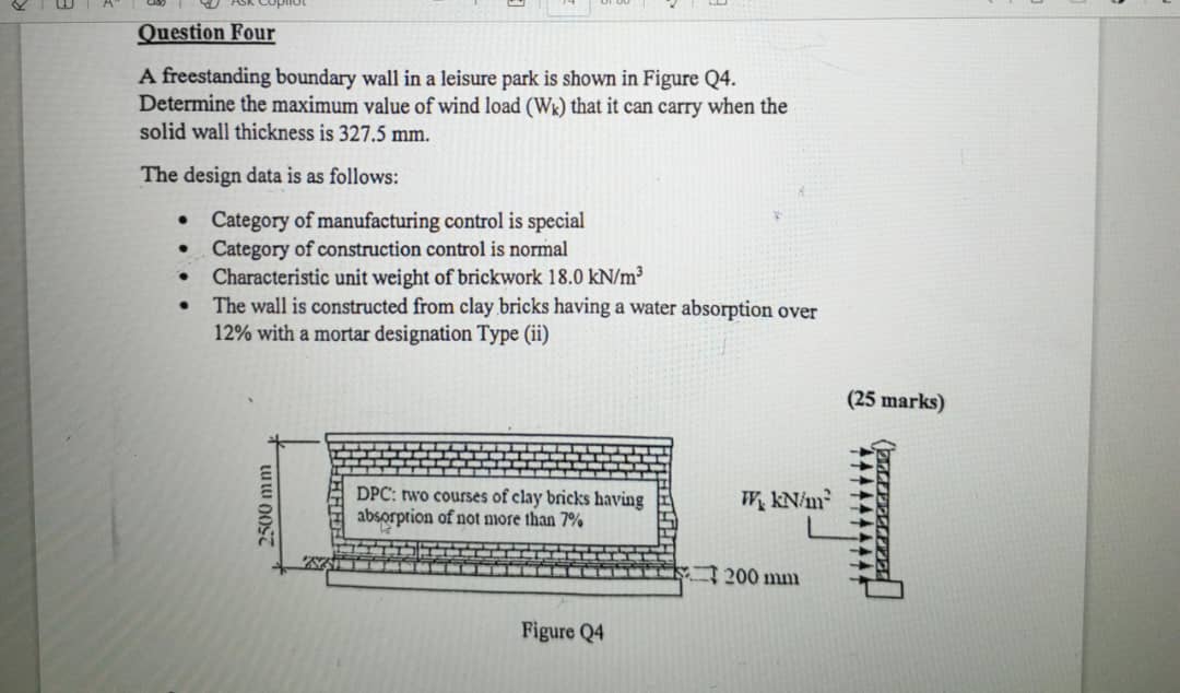 Question Four A freestanding boundary wall in a