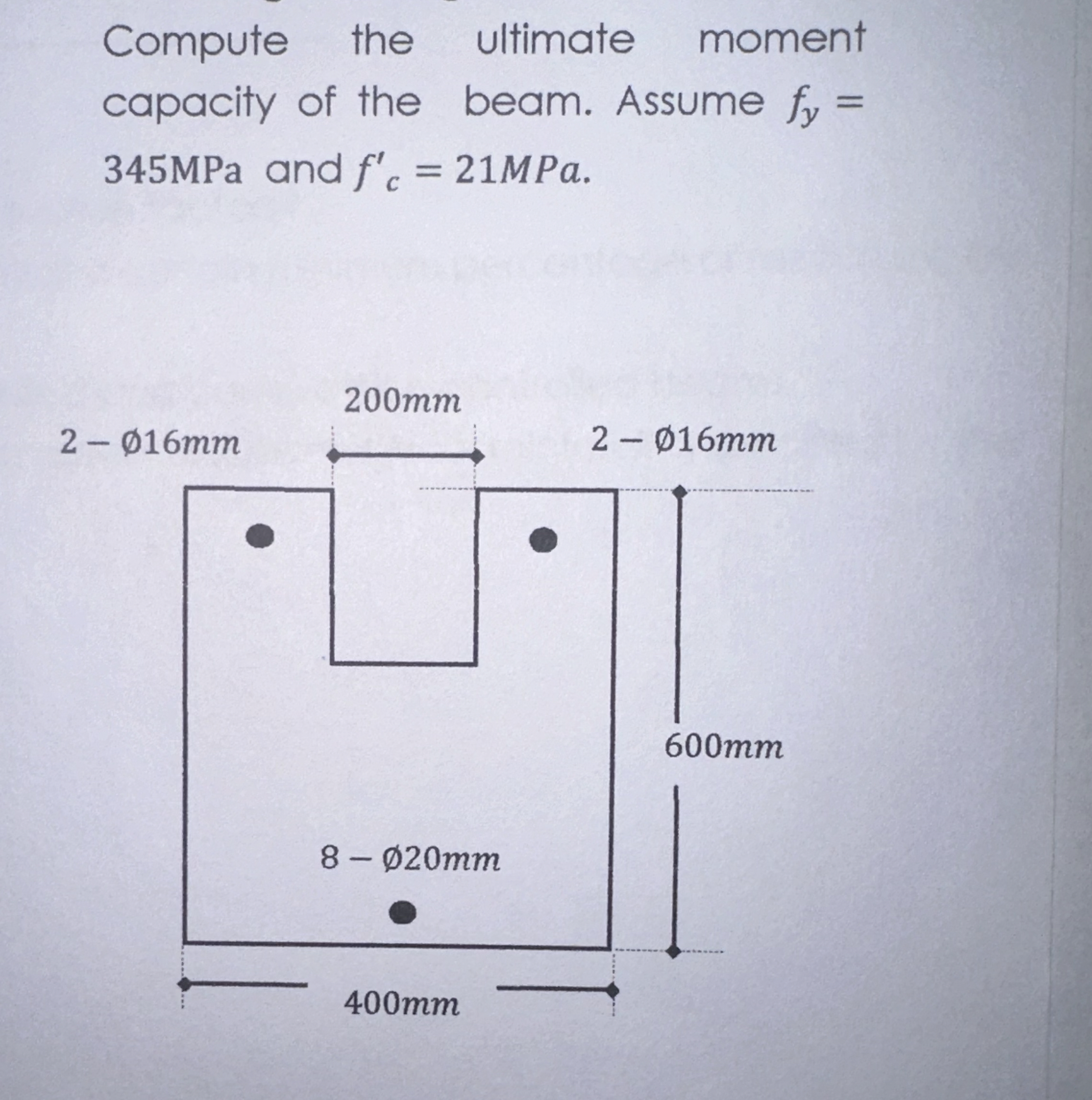 Compute the ultimate moment capacity of the beam.