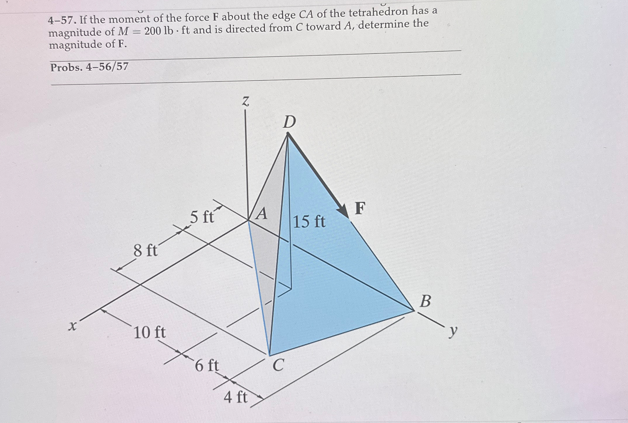 4 - 5 7 . If the moment of the force F about the