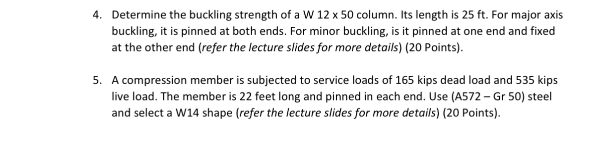 Determine the buckling strength of a W 1 2 5 0