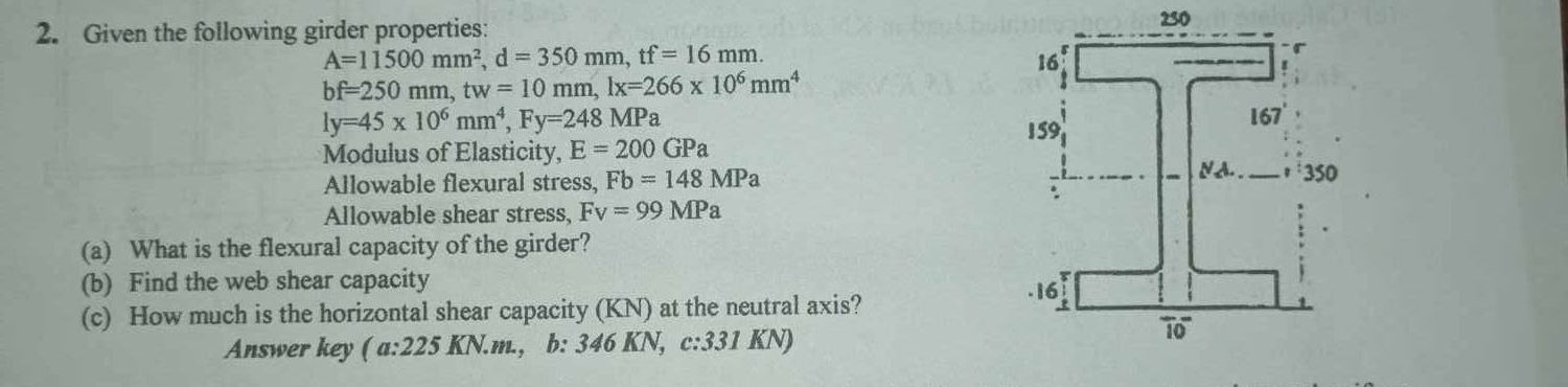 Given the following girder properties: A = 1 1 5