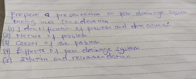 Prepare a presentation on poor drainage system