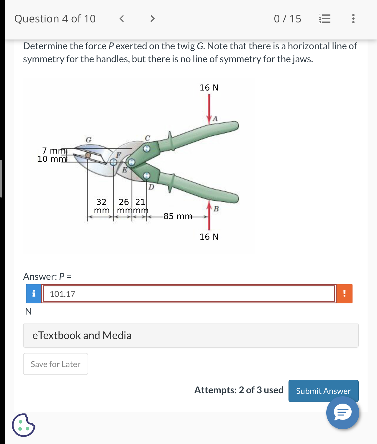 Question 4 of 1 0 0 1 5 Determine the force P