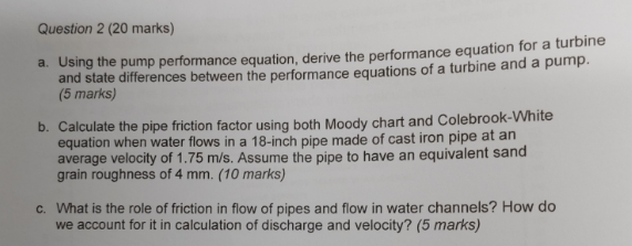 Question 2 ( 2 0 marks ) a . Using the pump