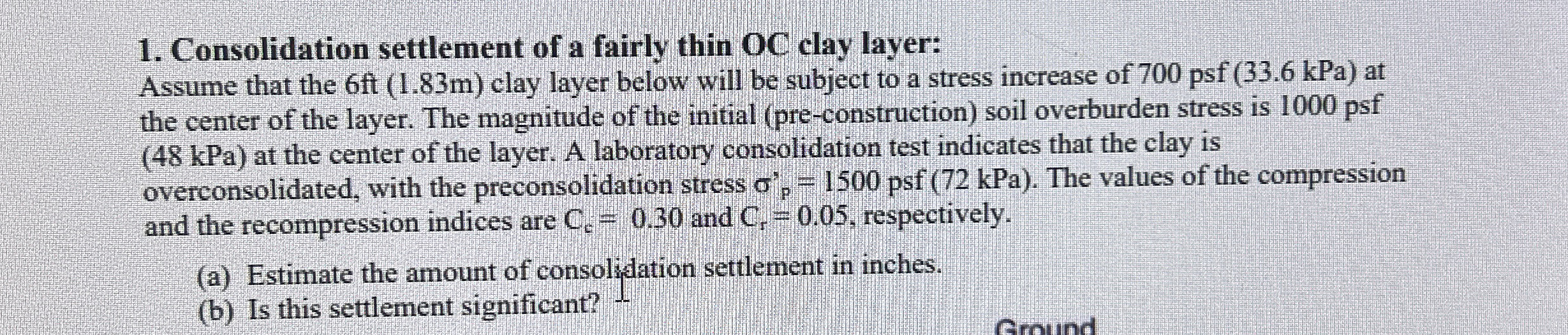 Consolidation settlement of a fairly thin OC clay