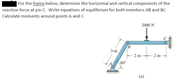 For the frame below, determine the horizontal and