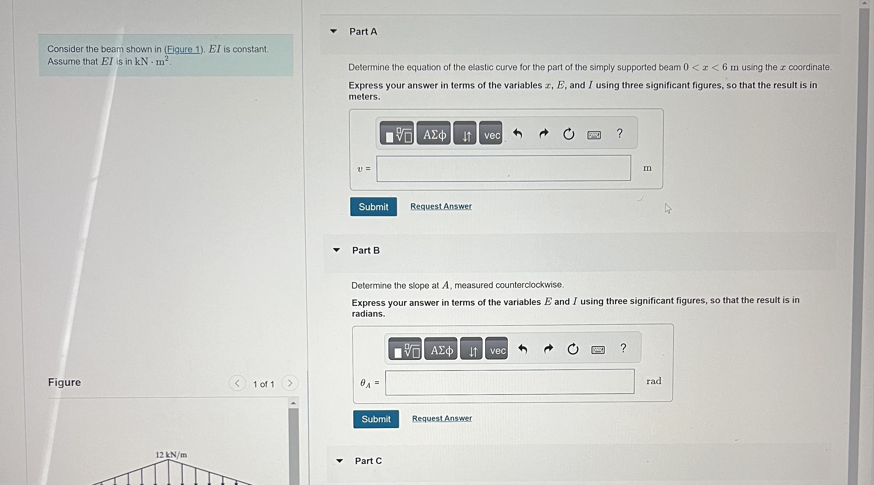 Consider the beam shown in ( Figure 1 ) . E I is