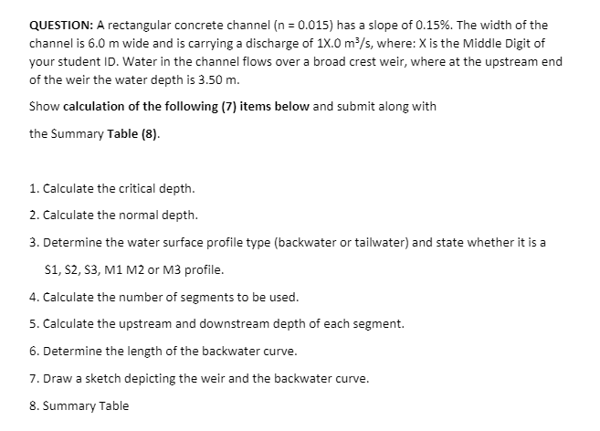 QUESTION: A rectangular concrete channel ( n = 0