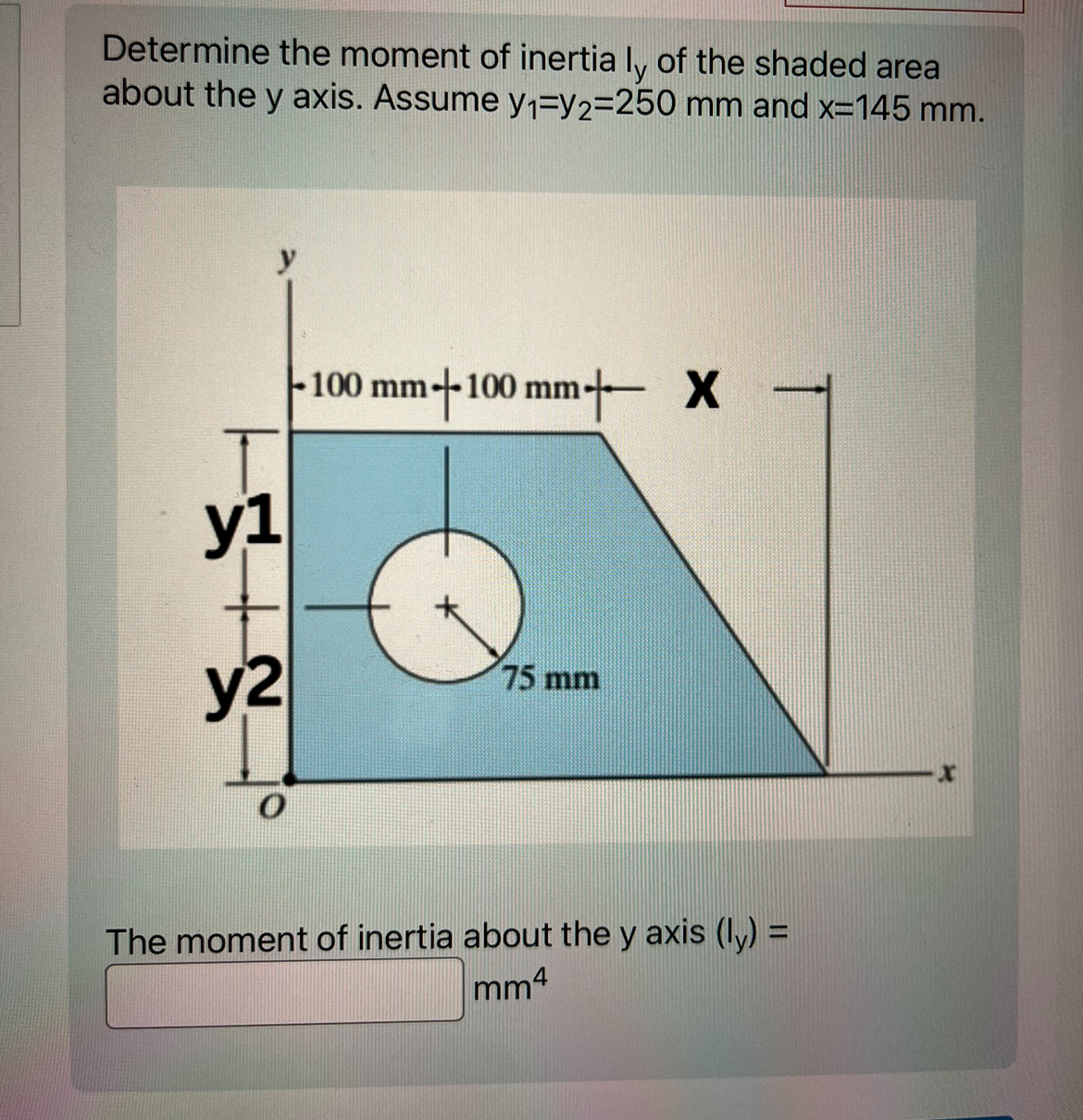 Determine the moment of inertia I y of the shaded