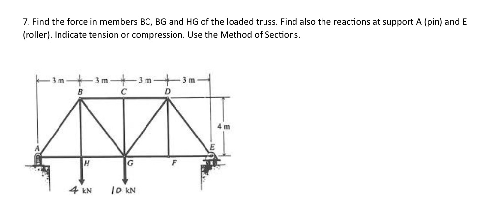 Find the force in members B C , B G and H G of
