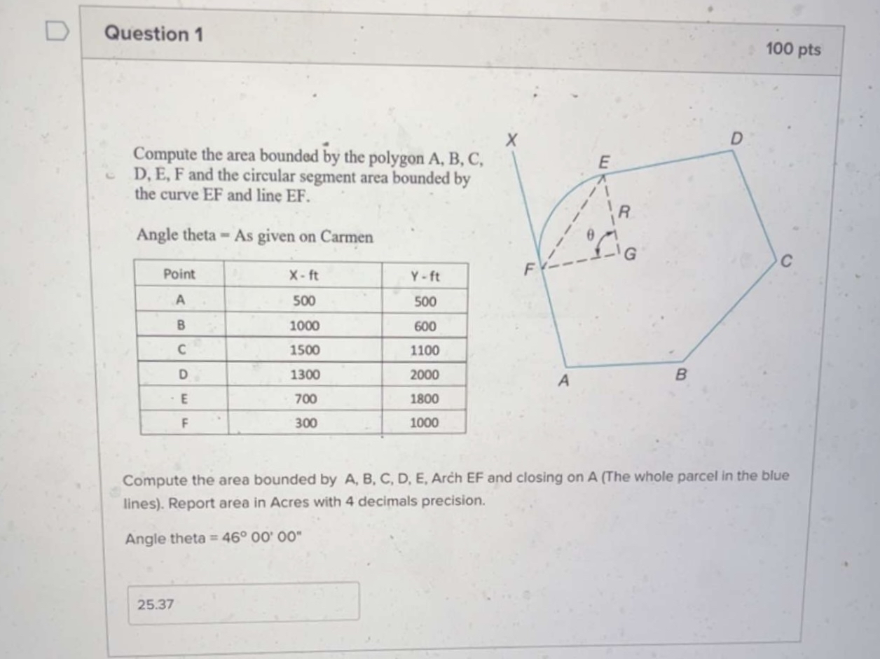 Compute the area bounded by the polygon A , B , C