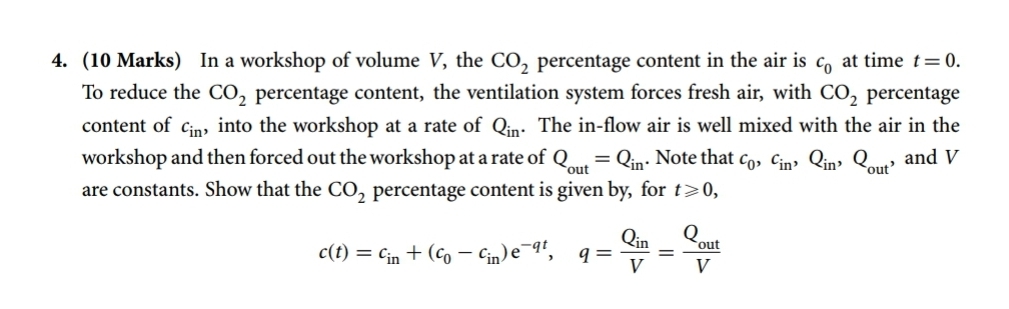 ( 1 0 Marks ) In a workshop of volume V , the C O