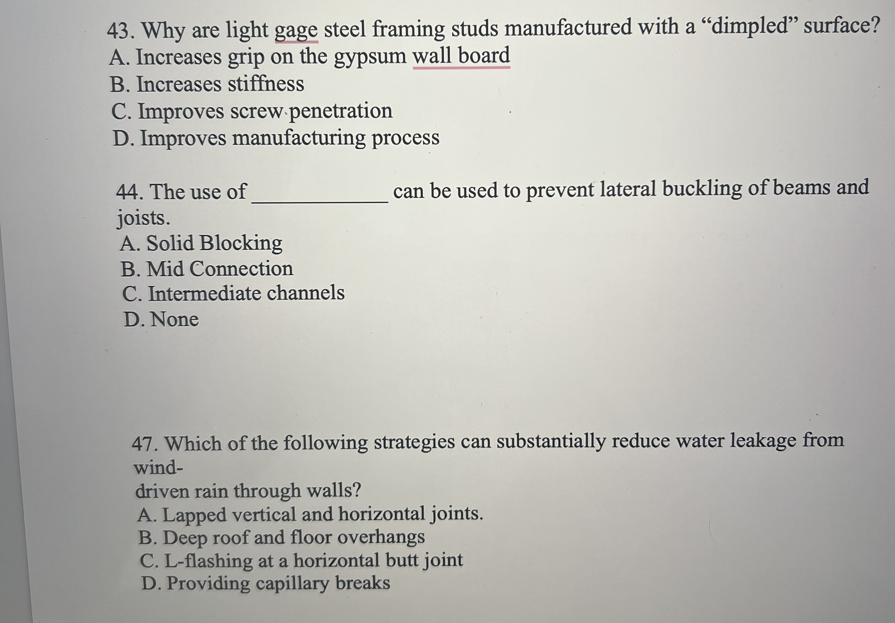 I need the answers please Why are light gage